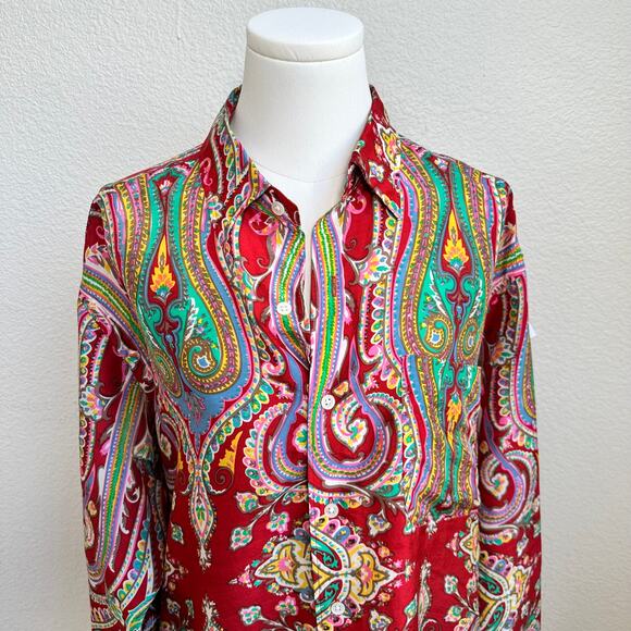 POLO by RALPH LAUREN Men's Multi-Color Paisley Silk Western Shirt Size Large - Picture 2 of 8